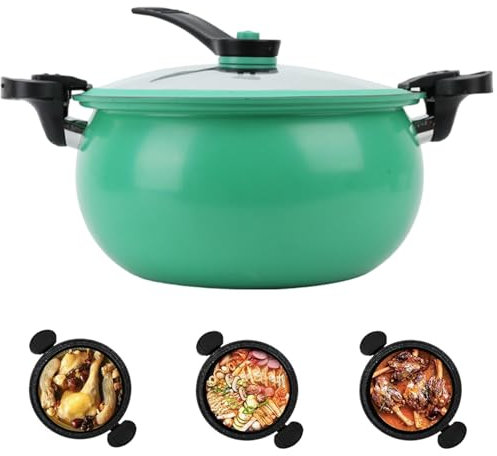 Mini Pressure Cooker, Large Capacity Fast Heating Pressure Pot with Lock Handles, Non-stick Multi-Function Micro Stockpot for Gas, Induction, Electric Stoves, Green