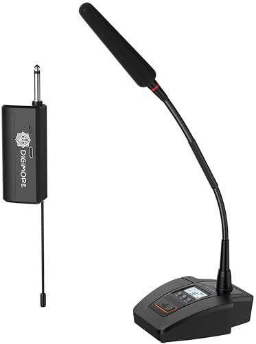 DIGIMORE Wireless Gooseneck Microphone System | 24″ Adjustable Desktop Mic | 160 ft Range | 36 Channels | Ideal for Meetings, Lectures & Broadcasting (D-605)