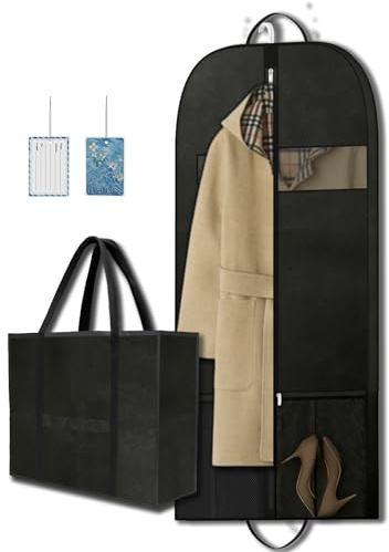 54 Inch Long Garment Bag for Suits and Coats, Suit Covers for Business | 60x137cm Clothes Covers with Zip Carry Handles ID Holder Shoe Pockets, Suit Storage Bags for Suits, Coats, Gowns and Jackets
