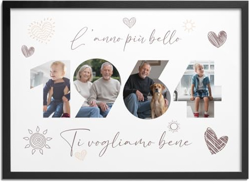 Pictalia - Marco Personalizado Cumpleaños 61 años, Regalo Abuelo, Abuela, Año 1964, Jubilación, Marco de Fotos Mamá, Papá, Mujer, Hombre, Familia, Amigos, Regalos Familia, Amigos, Boda, Encuentro