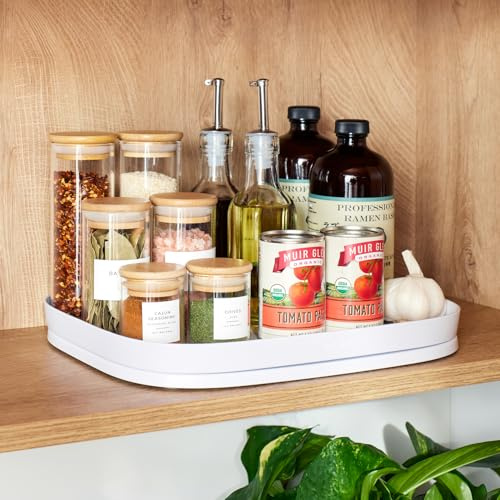 YouCopia MagicTrack Rectangle Lazy Susan Turntable: Kitchen & Bathroom Pantry, Cabinet & Countertop Storage Organizer with 360° Spin, Non-Slip, White Speckled BPA-Free