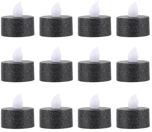 VALICLUD 12 pièces Lot de Bougies LED sans Flamme à Paillettes Noires Bougies Chauffe-plat Décoratives à Piles Lumière Douce pour Ambiance Romantique et Décoration Maison