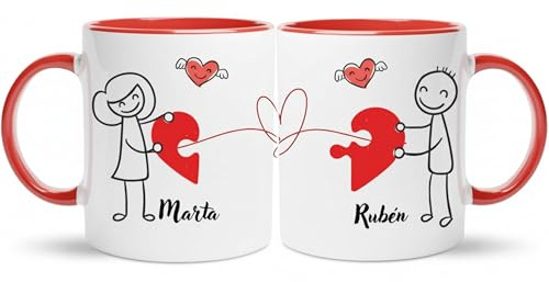 Gifters | Pack Tazas Personalizadas para Parejas con Nombres | Diseño Hilo Rojo del Destino | Interior y Asa Rojos | 325 ml | Regalo Original, Romántico San Valentín y Aniversario | Mujer y Hombre