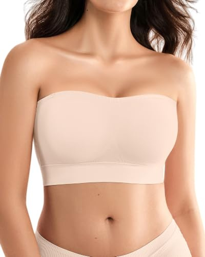 SHARICCA Reggiseno senza spalline da donna senza ferretto – senza cuciture push-up a fascia con silicone antiscivolo – Reggiseno senza spalline come Bralette & Tube Top – Reggiseno imbottito senza