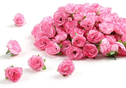 Sahoottie 100 Stück Rosa Kunstrosen Köpfe 3cm Mini Kunstblumen Rosen Köpfe | Kleine Rosenblumen Deko Rosa Künstliche Rosen für Zuhause Hochzeit Party Festival Deko DIY Blumenwand