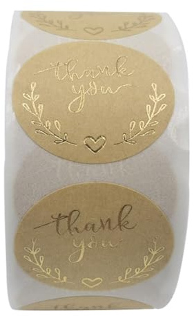Lurrose Aufkleber Dekorativ 500 aus Kraftpapier Selbstklebende Dankeschön Rund mit Olivenzweig Motiv für Geschenkverpackungen und Nachmittagskaffee