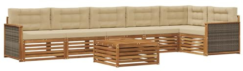 vidaXL Outdoor-Sofagarnitur mit Kissen 7 pcs Natur und Beige, Lounge-Sofa für die Terrasse, modernes, wetterfestes Gartenmöbel-Set für Bequeme Sitzgelegenheiten