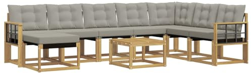 vidaXL Outdoor-Sofagarnitur mit Kissen 9 pcs Weiß und Hellgrau, Modernes Garten-Sofa-Set, wetterfeste Möbel, strapazierfähige Couch, perfekte Sitzgelegenheit am Pool