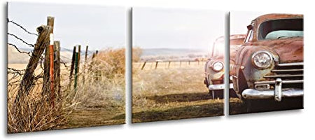 artissimo, Glasbild mehrteilig XXL, 3-teilig ca.150x50cm, AG4021A, Rusty cars, Oldtimer, Bild aus Glas, moderne Wanddekoration aus Glas, Wandbild Wohnzimmer modern