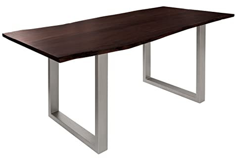 MASSIVMOEBEL24.DE Baumtisch Akazie 200x100x76 braun Beine Silber matt Freeform 3