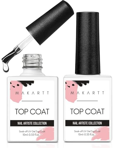 Makartt Gel Top Coat - 2 PCS No Wipe Top Coat Gel Nail Polish High Glossy Shine Finish Long Lasting, 10ML Clear Soak Off UV Nail Lamp, Salon Quality Art Design for Home Use Beauty Spring Gift