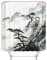 Fangkun Badezimmer-Duschvorhang-Dekor-Set – Cliff Misty Pine Trees Ink Painting Chinesische Landschaft Muster – Polyestergewebe Badevorhänge – 12 Duschhaken – 183 x 183 cm
