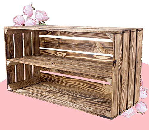 Kontorei® Großes geflammte/verbrannte Schuhregal 68x40x30cm 1er Set Regal Obstkiste Ablage Wandregal Holzkiste
