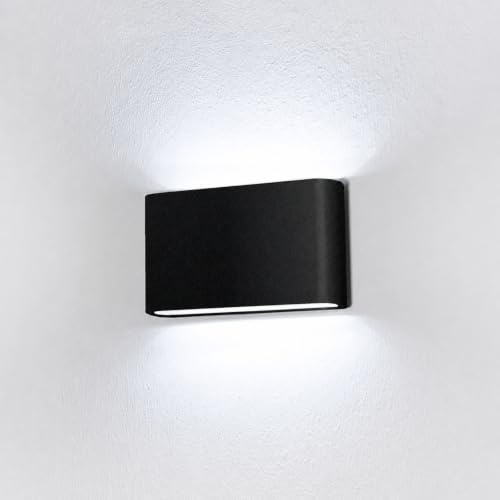 HLFVLITE Outdoor Wall Light 6W Up Down Outside Die-Caster Aluminum Front Door Lamp, Mains Powered LED, IP54 Waterproof, Cold White 6000K, 600LM, Black
