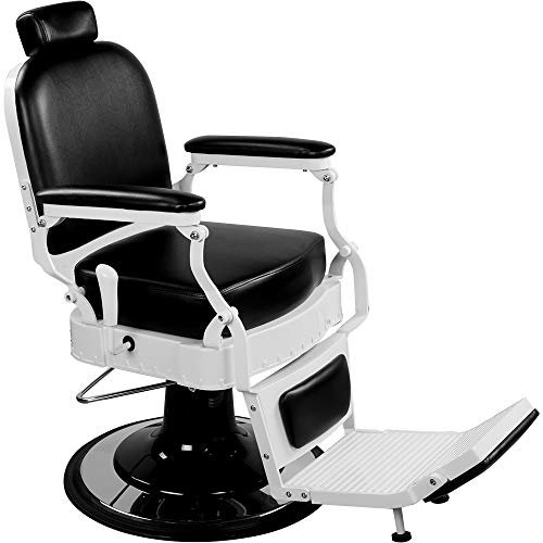 Medeo Herrenstuhl Friseurstuhl schwarz/weiß, zeitgenössisch, 360° drehbar, höhenverstellbar, Kunstleder, 150 kg Belastbarkeit, Entspannen
