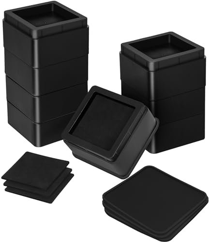Utopia Bedding Verstellbare Möbelerhöhung (5 cm) - (8er-Satz) Strapazierfähiger Kunststoff mit Schaumstoff, Anti-Rutsch Gummipolster - Aufsteller zum Bett, Sofa, Tisch (bis zu 10 cm) – Schwarz
