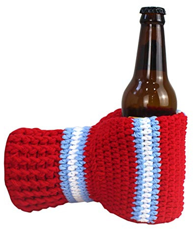 FunisFun Beer Mitten Gloves, Knit Stitched Drink Mitt Holder for White Elephant Gag Gift Tailgating Idea