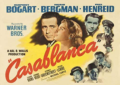 Casablanca Film - Póster de película A4 sin marco, diseño de estrella de cine clásico de Bogart Bergman Henreid, imagen de dormitorio, decoración de pared