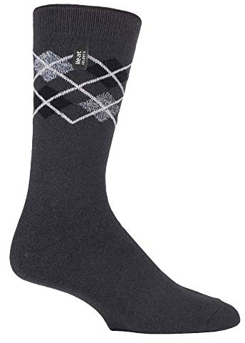 HEAT HOLDERS Ultra Lite - Mens Thin 1.0 TOG Winter Warm Lightweight Casual Thermal Dress Socks (UK, Numeric, 6, 11, Regular, Regular, Jay Charcoal Argyle)