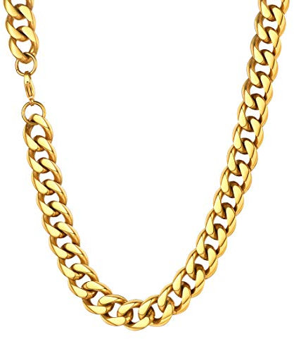 U7 Panzer Kette für Jungen Männer 18k vergoldet 66cm/12mm Panzerkette Halskette trendig Hip Hop Rapper kubanische Gliederkette Herren Modeschmuck Accessoire Link Necklace