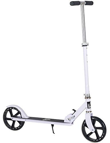 HOMCOM Trottinette Pliable Hauteur Guidon réglable sur 4 Niveaux système de freinage arrière pour Enfant Adolescent Pois Max. 100KG dim. 88L x 37l x 75-100H cm Blanc