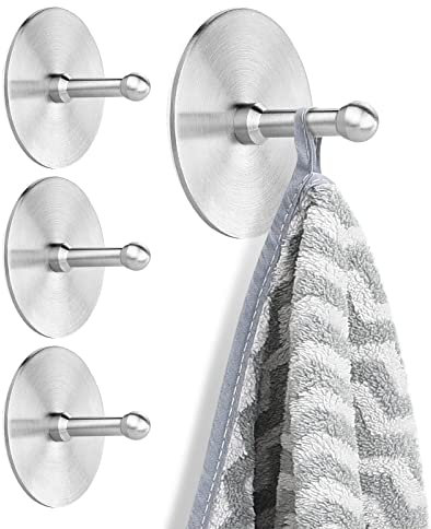Lucalda Handtuchhaken 4 Stück Haken Selbstklebend ohne Bohren, Rostfrei, Edelstahl Klebehaken Selbstklebende Haken Wandhaken Klebehaken Bad Handtuchhalter, Ideal für Küche Badzimmer Toilette, Silber