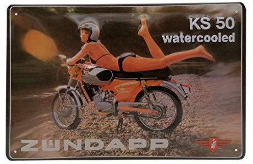LUCKYLINDE - Retro Blechschild passend für Zündapp Moped, Motorrad Fans, Deko Werkstatt, Garagen Schild, geprägtes Stahlblech (20 x 30 cm)