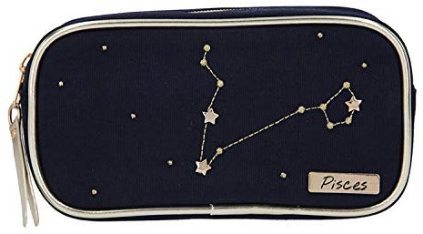 Depesche 10861-036 TOPModel - Kosmetiktasche, dunkelblau mit dem Sternbild Pisces (Fische) verziert, ca. 19 x 10 x 5,5 cm groß, zum Verstauen von Schmink- und Kosmetikartikeln