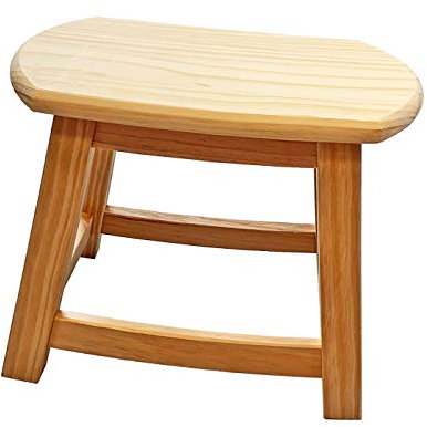 Acan Tradineur - Taburete de Madera Maciza Natural sin Tratar 29,6 x 34,7 x 27 cm, banqueta rústica, Asiento Infantil, reposapiés