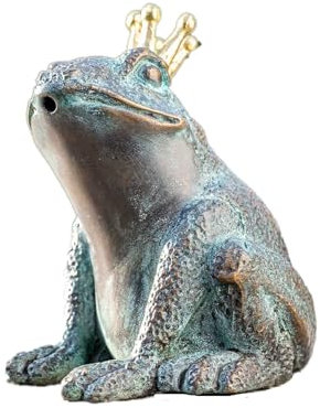IDYL Bronze-Skulptur Frosch wasserspeiend |8x7x7 cm |Bronze-Frosch-Figur handgefertigt | Wetterfest