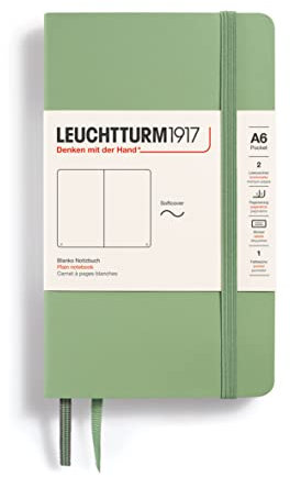 LEUCHTTURM1917 363953 Notizbuch Pocket (A6), Softcover, 123 nummerierte Seiten, Salbei, Blanko