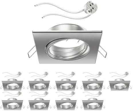 ledscom.de 10 Stück Deckeneinbaurahmen RIR Einbaurahmen chrom matt eckig schwenkbar (LED/Halogen/MR16/50mm) inkl. GU5.3 Fassung