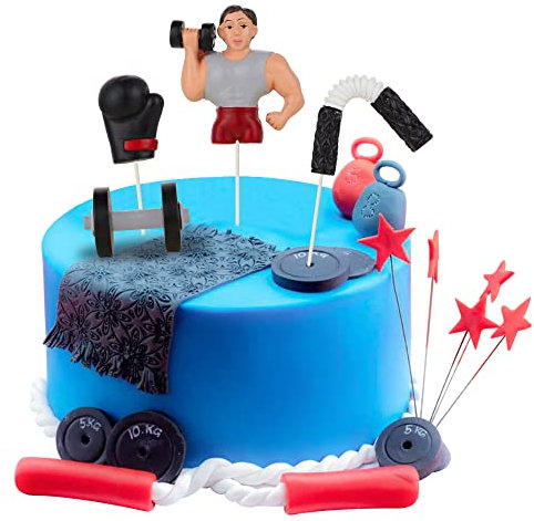 Gyufise 5 Pack Resin Gym Theme Cupcake Toppers Weight Lifting Cupcake Toppers Fitness Themed Birthday Decorations Party Supplies