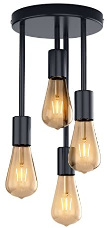DKNHS Deckenleuchte Vintage Deckenlampe 4-flammige Deckenleuchten E27 LED Retro Deckenbeleuchtung Schwarz Industrial Kronleuchter für Esszimmer Küche Wohnzimmer Bar Restaurant (Schwarz)
