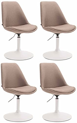 CLP 4er Set Esszimmerstühle Maverick Stoff I höhenverstellbare Lehnstühle I Drehstühle mit Trompetenfuß, Farbe:Taupe, Gestell Farbe:weiß