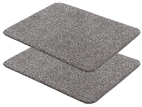 Fußmatte innen waschbar 2er Set 60x75 cm - Schmutzfangmatte Sauberlaufmatte - Fußabstreifer Baumwolle – Entra saugstark – rutschfeste Matte grau