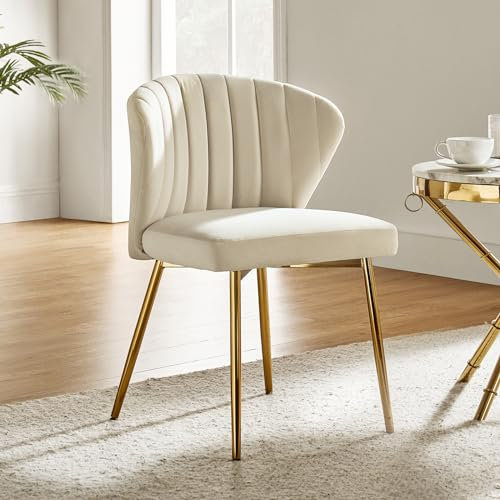 FABRICATION HAUS Velvet Dining Chair Upholstered Seat Modern Vanity Chair Kitchen Accent Occasional Chair with Metal Gold Legs for Dining Room Living Room (1, TAN)