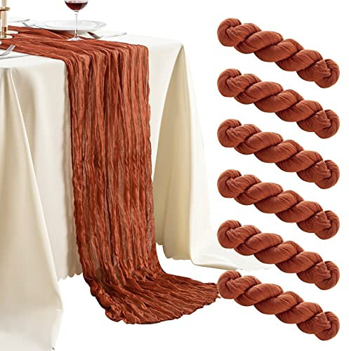 Seihtuch-Tischläufer, Terrakotta, 3 m breit, Gaze, Boho-Tischläufer für Brautparty, Hochzeit, Geburtstag, Party, Tischdekoration, 6 Stück