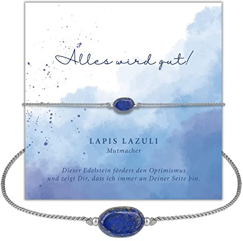 happymaker - Mutmacher Geschenk, Heilstein Armband mit echtem Lapis Lazuli Stein und versilberten Perlen, Ich denk an Dich Armband mit Geschenkverpackung, handgefertigt in Deutschland