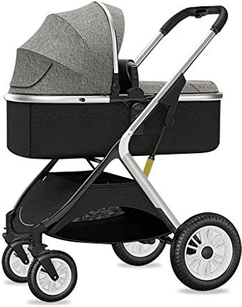 YCKEGEW Tragbarer Kinderwagen Verstellbarer Sitz Kinderwagen Newborn Reversible Bassinet Kinderwagen Stoßdämpfende Gummiräder, Bequeme Baby-Kleinkind-Kinderwagen (Color : Dark Grey)