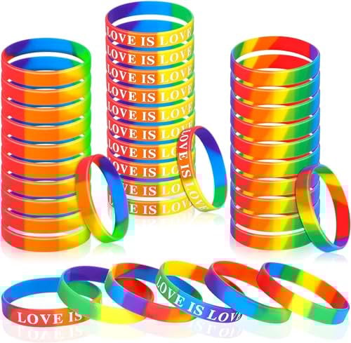 JUNEBRUSHS Pride Armband, 42 Stück Regenbogen Silikon Armbänder, LGBTQ Gummi Accessoires (3 Designs)