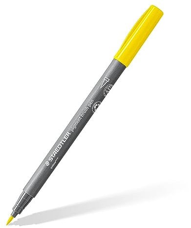 STAEDTLER brush pen pigment Arts, gelb, pigmentierte Premium-Zeichentusche, Pinselspitze für variable Linienbreite, wasserfest, schnelltrocknend, 10 gelbe brush pens im Kartonetui, 371-1