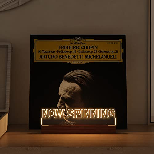 Ammonite Beleuchten Now Spinning Vinyl-Schallplattenständer, Now Playing Plattenständer, hölzerne Acryl-Halter für und Lagerung mit Warmweiße Farbe Lichter LED Anzeige Aufbewahrungs Sammlungshalter