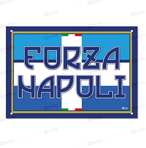 Striscione Forza Napoli 70x100 cm in Tessuto TNT di Poliestere, con 4 Occhielli per Fissaggio. Bandiera Forza Napoli per Balcone, Ringhiera, Cancello.