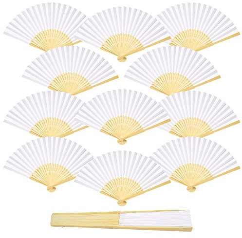 ZOOI 12 Pack Fächer Hochzeit, Handfächer Weiß Hochzeit Deko, Faltfächer Gastgeschenk Fecher Sommer Hochzeit, Hochzeitsdeko Hand Fan Asiatische Deko für Geburttag, Party Wedding, DIY, Wand Dekoration