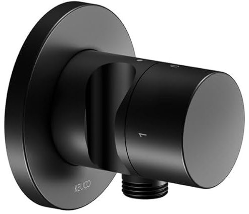 Keuco IXMO Armatur 59557, 2-Wege Ab- und Umstellventil mit Schlauchanschluss und Brausehalter, Griff Pure, mit Absperrfunktion, Farbe: Schwarz Matt