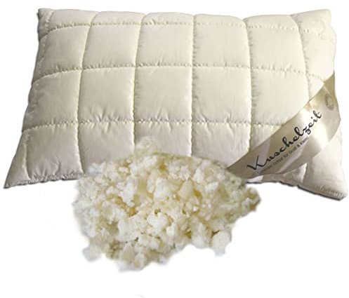Merino Kopfkissen in 40x60 cm mit Naturlatex Flocken + Schafschurwollkugeln zur individuellen Höhenverstellung - Made in Germany
