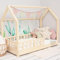 Hausbett 120x200 Mit Rausfallschutz Naturholz - Bell Nuo - Kinderbett mit Lattenrost - Stabiles Rausfallschutz Bett für Kinderzimmer - Gemütlich Kinderbett Mädchen