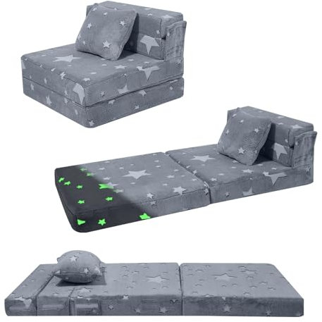 MeMoreCool Kids Sofa Bed, Toddler Floor Mattress Glow in The Dark, Baby Modular Star Couch, Fold Up Children Sofa Convertible Futon Folding Mattress Chair Z Bed for Playroom