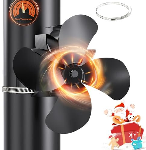 Yabumak Stove Fan Log Burner Update 4 Blades Efficient Heat Distribution for Wood Burning Stove and Fireplace (Magnetic attraction)